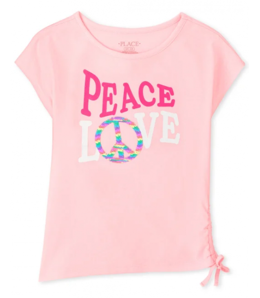 Childrens Place Pink Peace Sequin Side Tie Tee